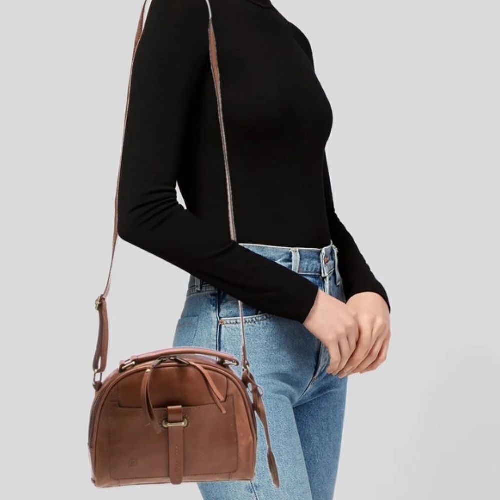 Born cognac leather distressed shoulder bag